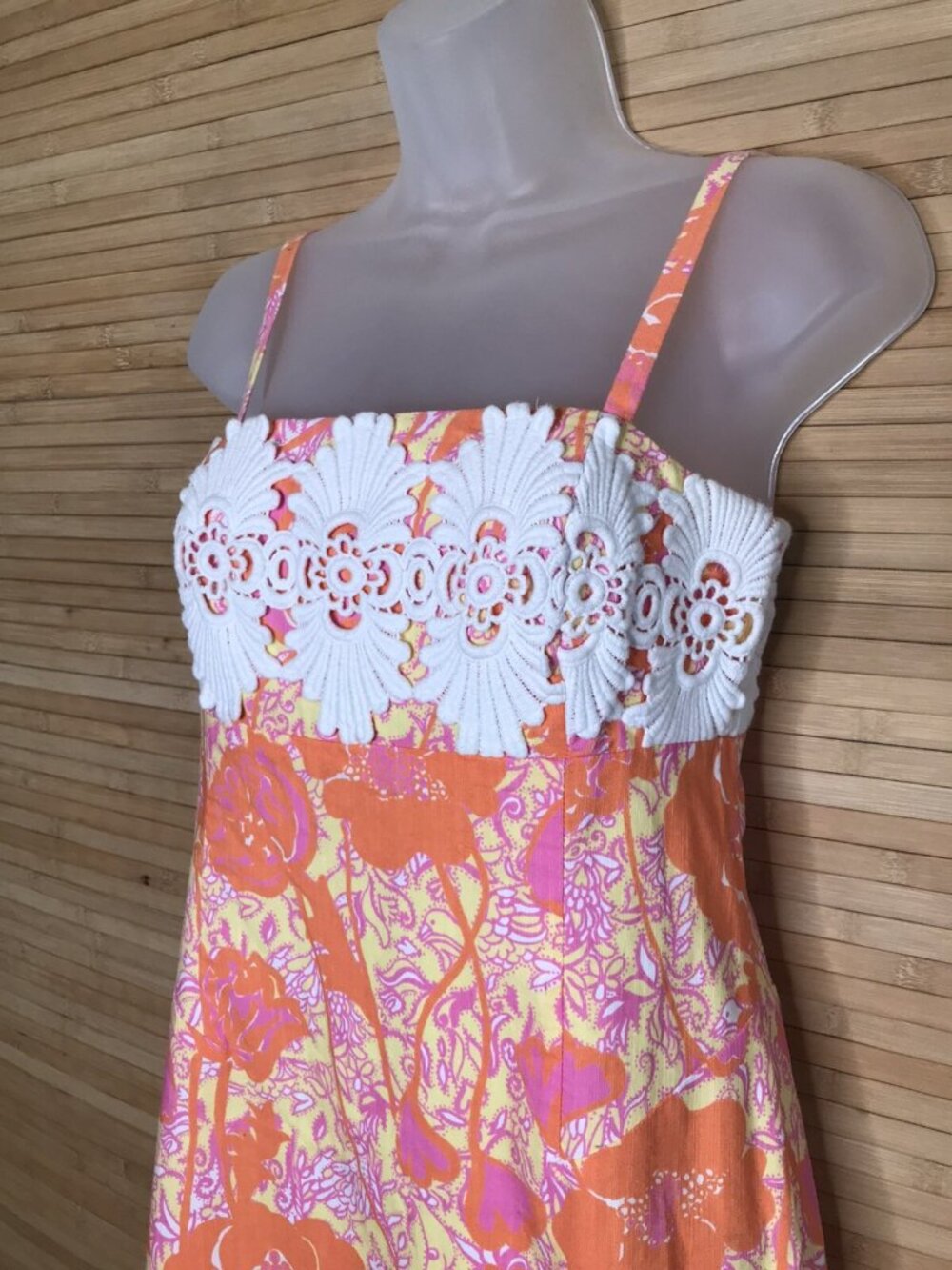Lilly Pulitzer Originals sz 2 Bel Air Hen Dress Shift White Eyelet Orange Pink - Picture 2 of 6